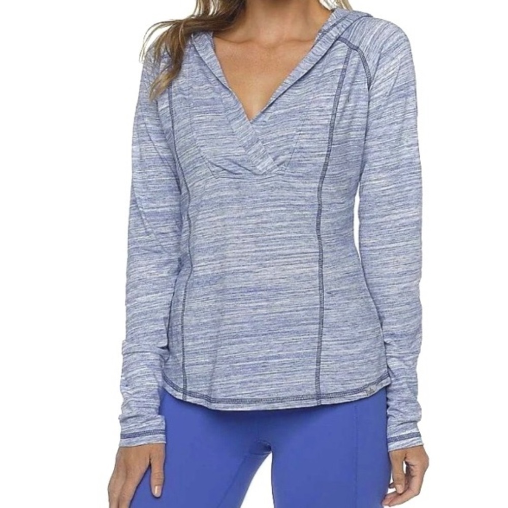Prana Demi Hooded Pullover Top Sz L Space Dye Purple Lightweight Athleisure Acti